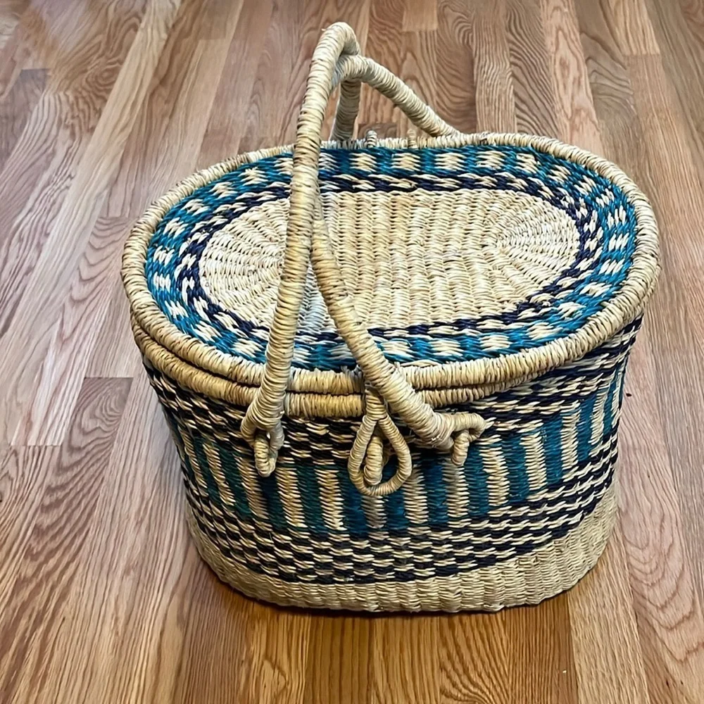 Anthropologie Greensward Picnic Basket NWT